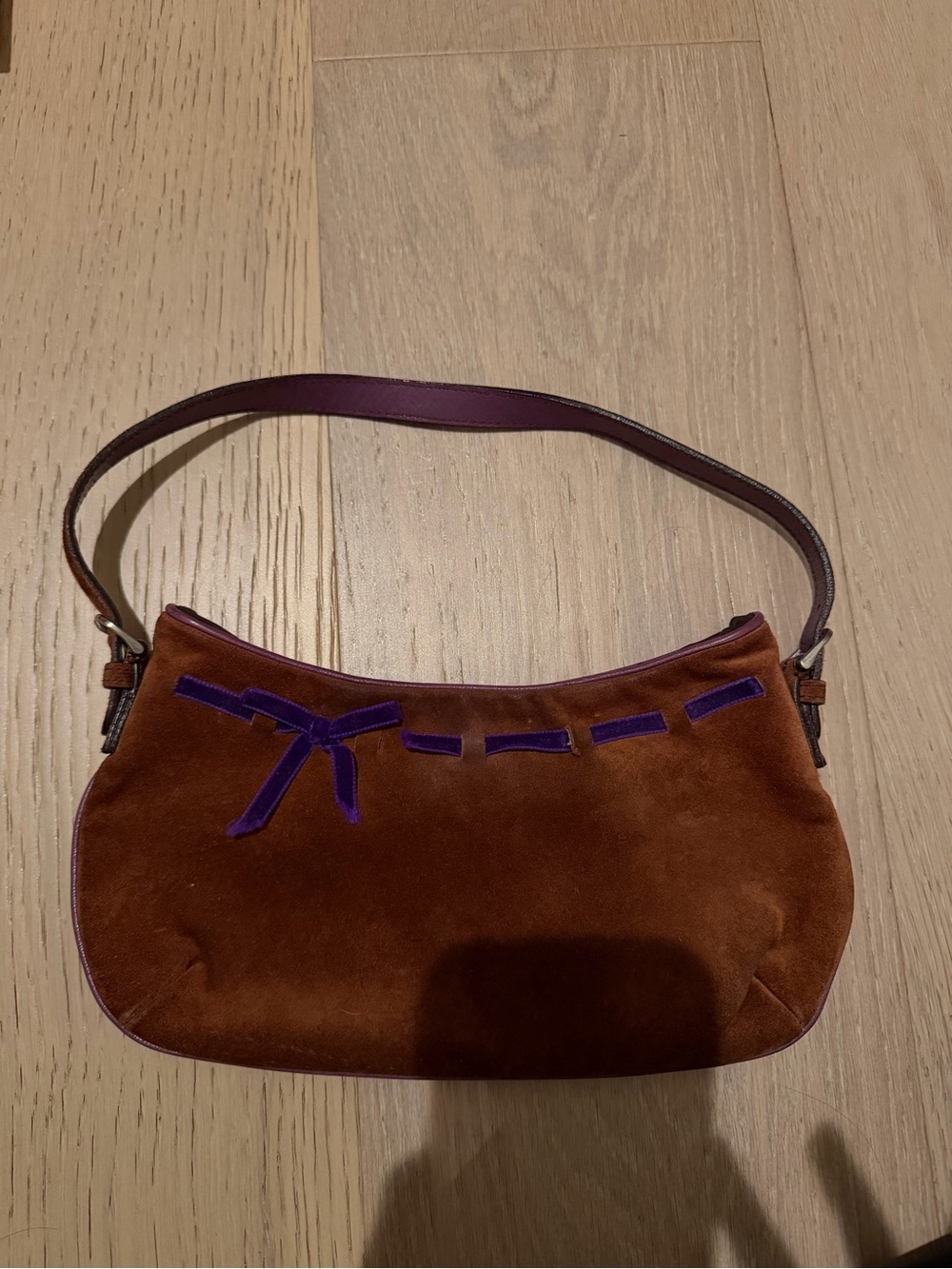 Vintage Brown MIU MIU Suede Shoulder Bag with Purple Accent - Picture 4 of 4